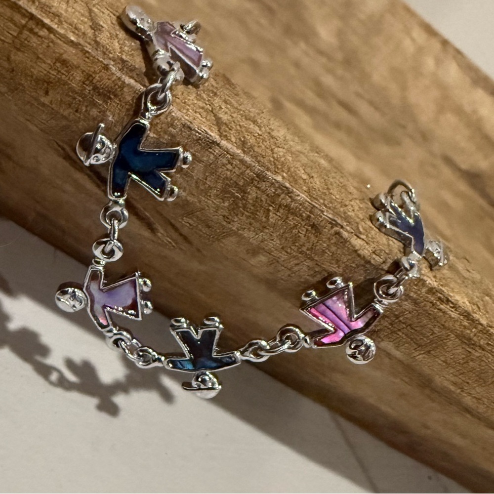 Silver Toned Faux Abalone Bracelet - Children Holding Hands - Picture 5 of 6